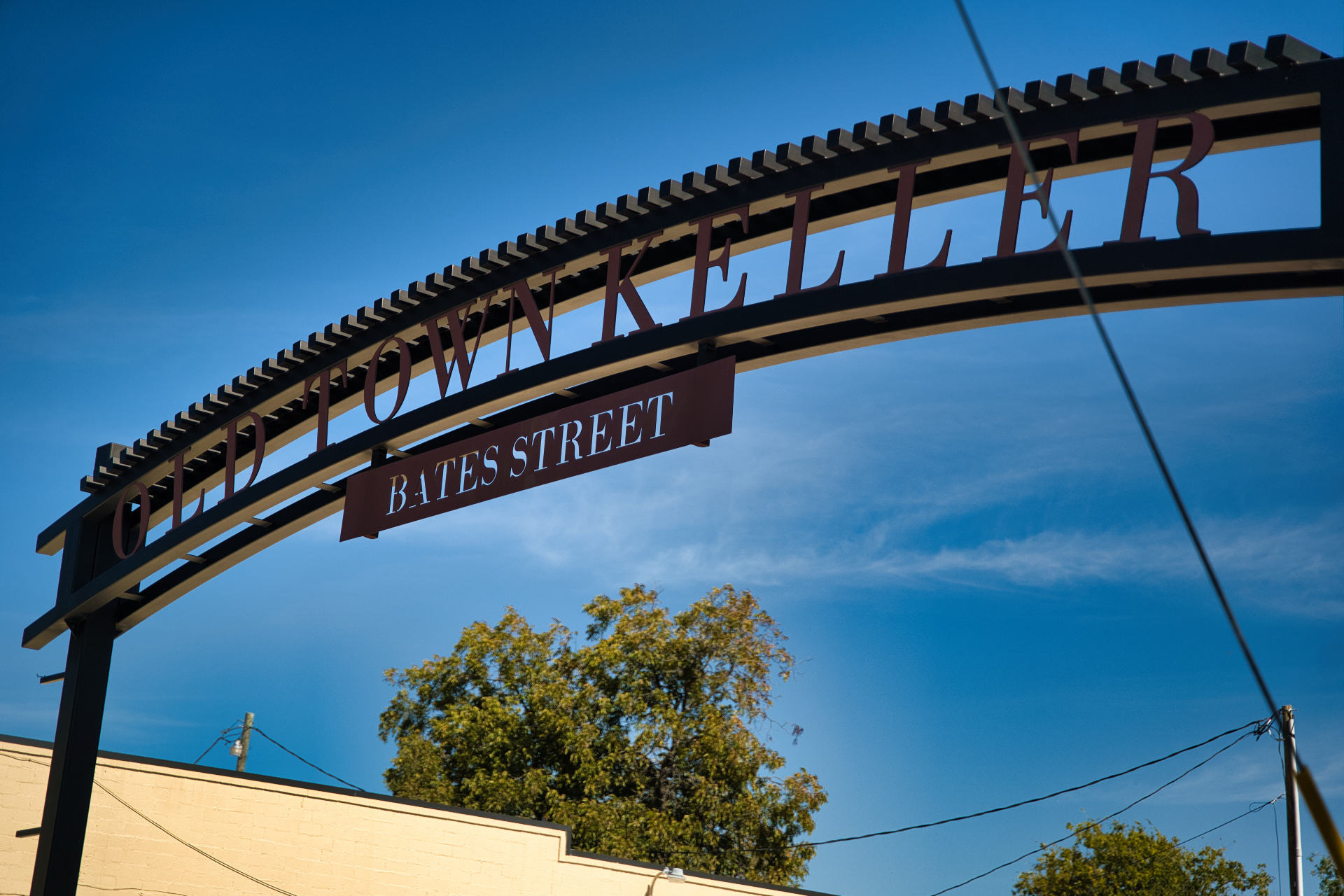 The historic Bates Street arch in Old Town Keller, Texas
