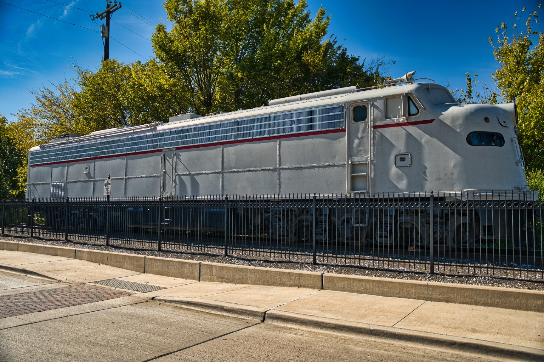 Vintage railroad locomotive on display in Old Town Keller — honoring the city's railroad roots